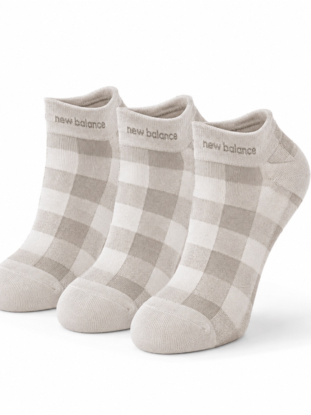 New Balance 3 Pair Tan Checkered Low Cut Athletic Socks Women’s Medium NWOT